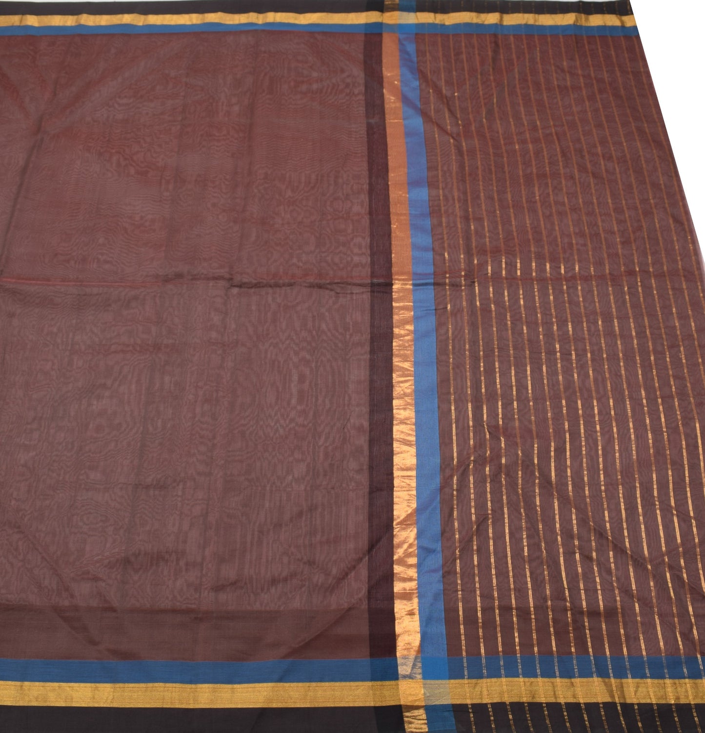 Sushila Vintage Dark Brown Scrap Saree 100% Pure Cotton Woven Sari Craft Fabric