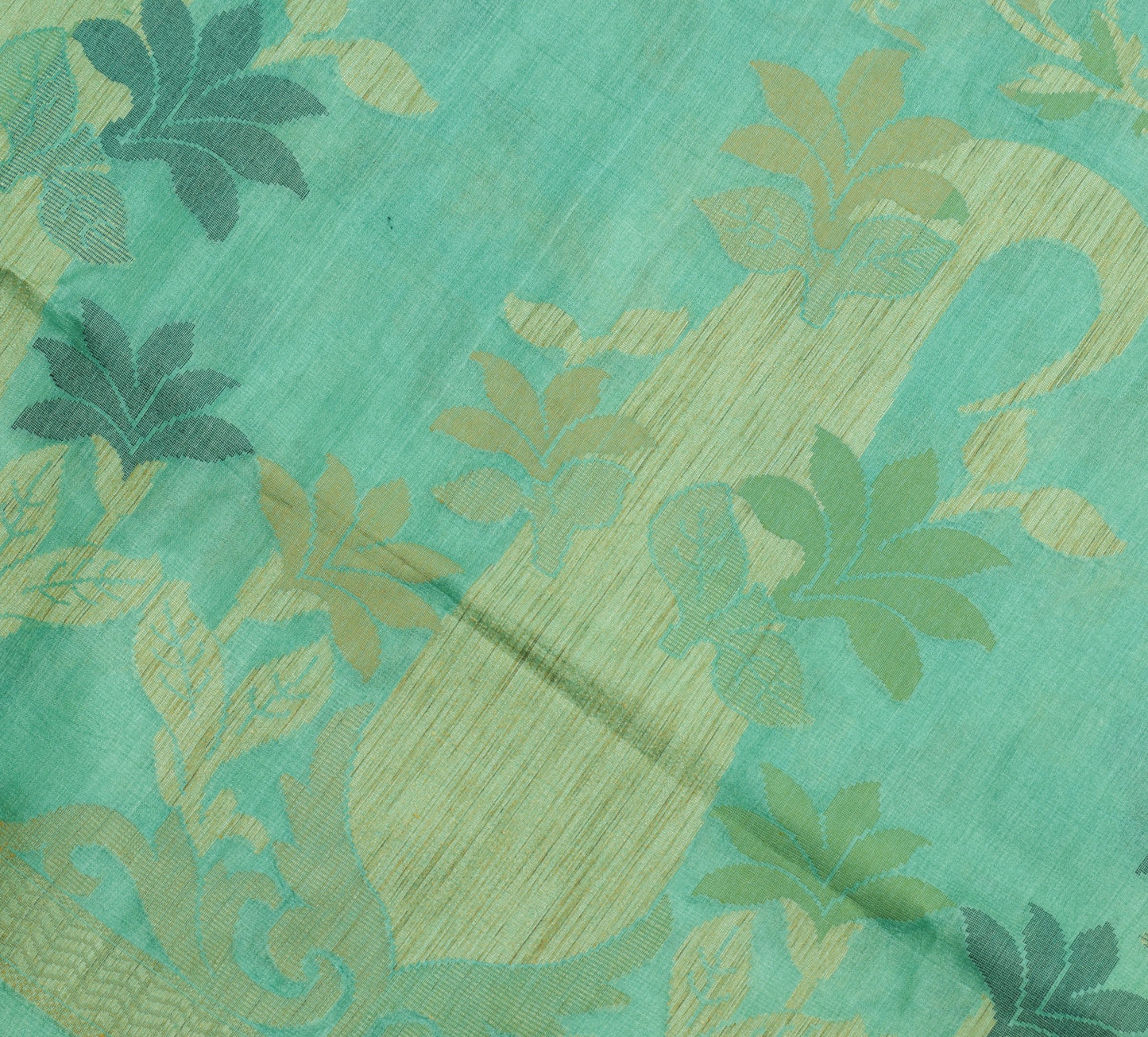 Sushila Vintage Aqua Green Scrap Saree Pure Tussar Silk Woven Floral Sari Fabric