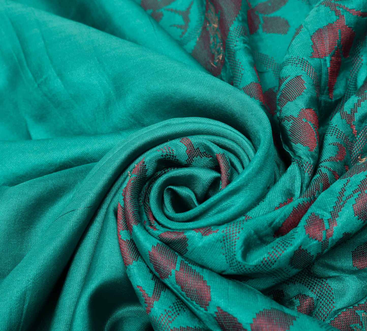 Sushila Vintage Aqua Green Scrap Saree Pure Silk Woven Soft Sari Remnant Fabric