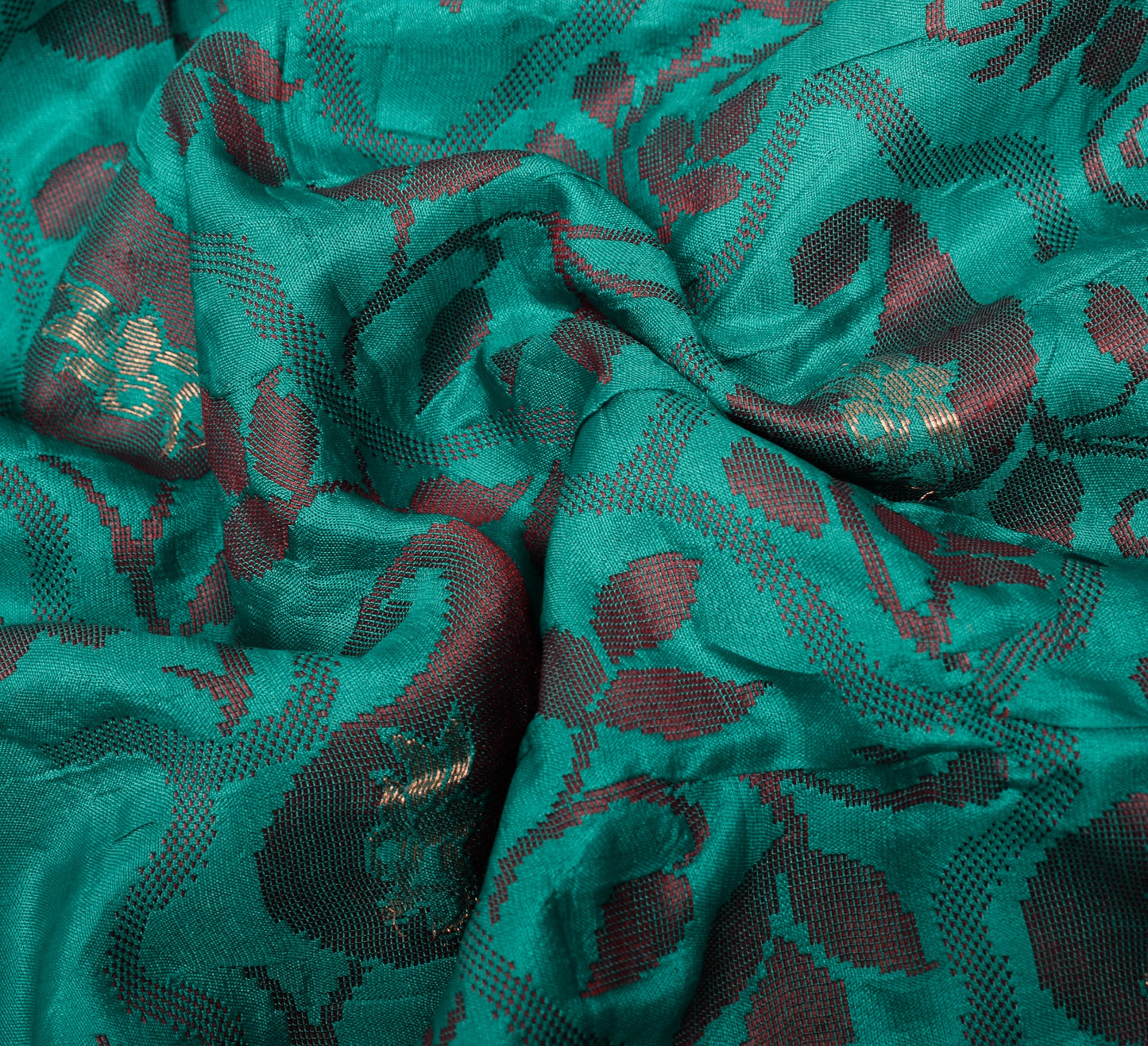 Sushila Vintage Aqua Green Scrap Saree Pure Silk Woven Soft Sari Remnant Fabric