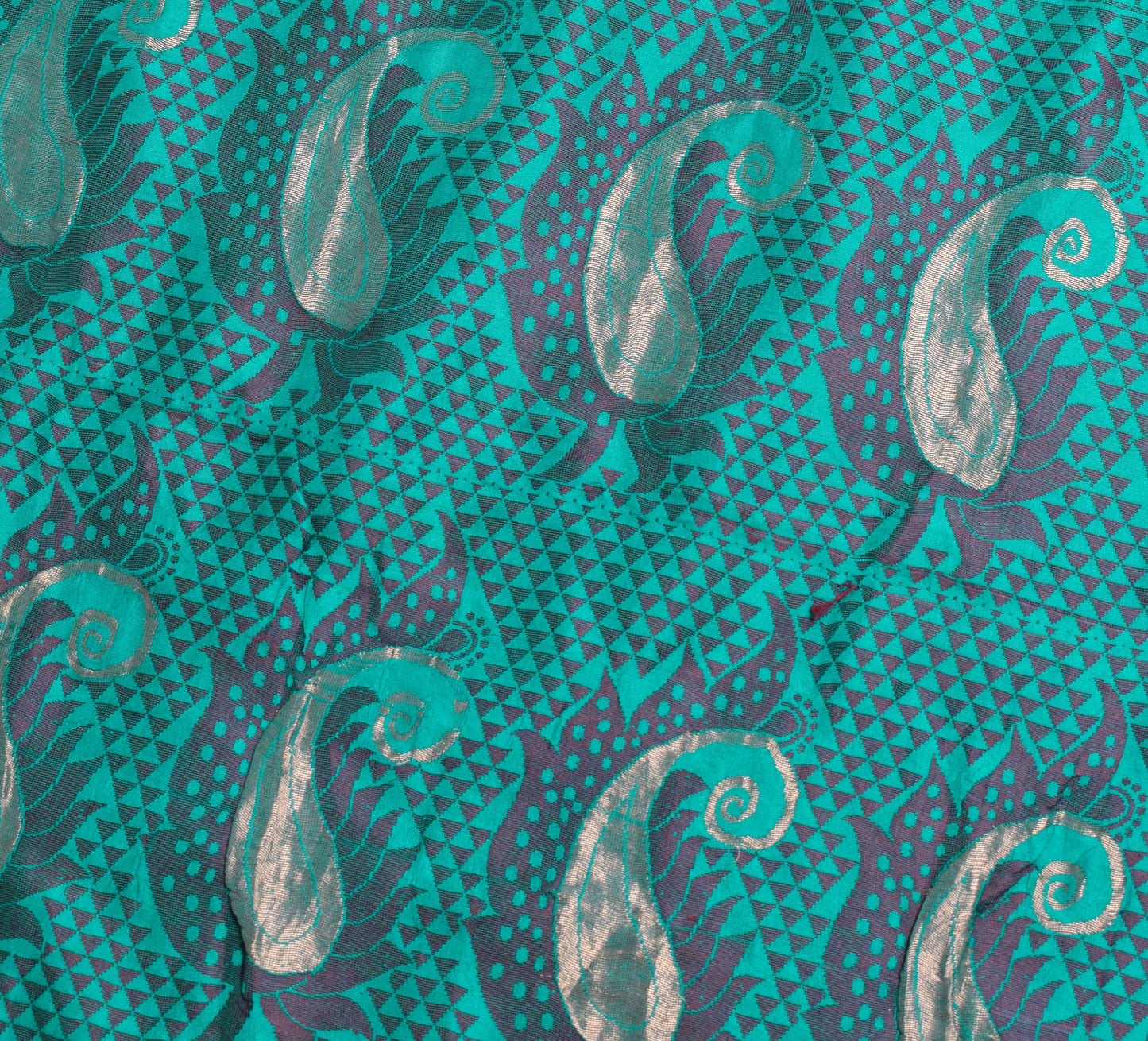 Sushila Vintage Aqua Green Scrap Saree Pure Silk Woven Soft Sari Remnant Fabric