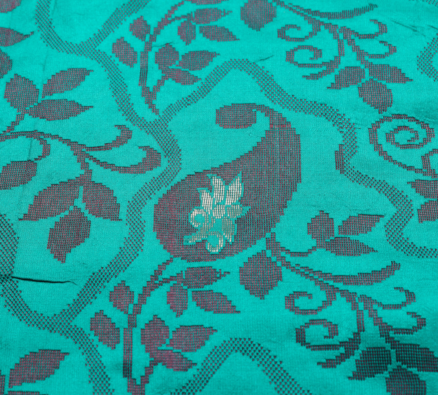 Sushila Vintage Aqua Green Scrap Saree Pure Silk Woven Soft Sari Remnant Fabric