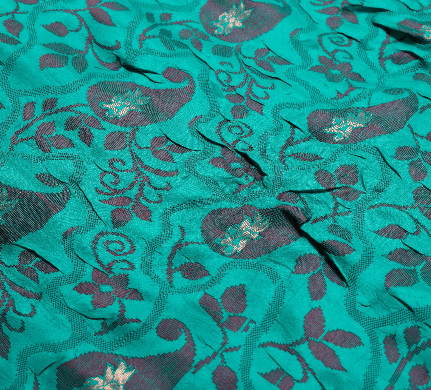 Sushila Vintage Aqua Green Scrap Saree Pure Silk Woven Soft Sari Remnant Fabric