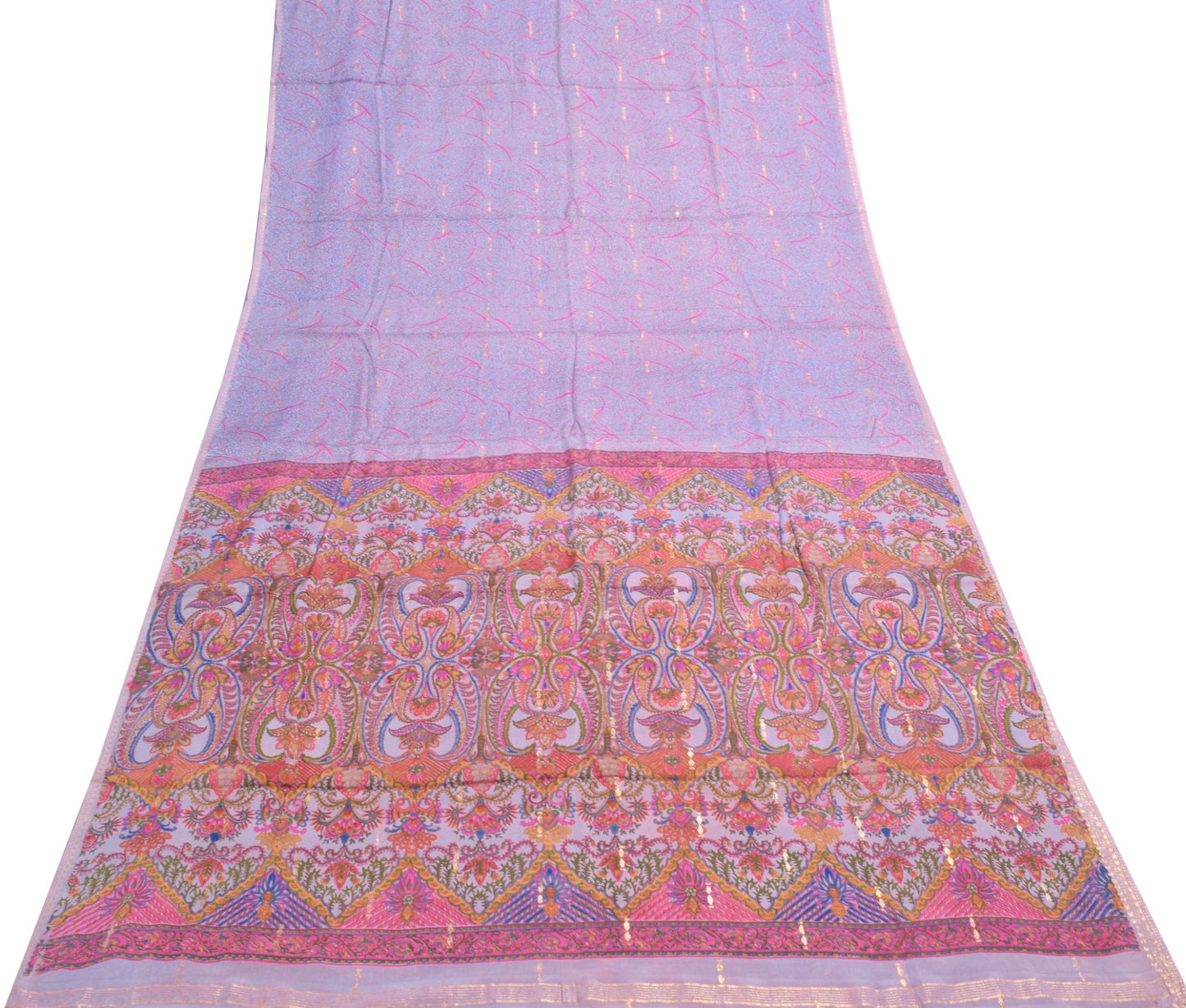 Sushila Vintage Scrap Saree100% Pure Silk Printed Lavender Sari Remnant Fabric