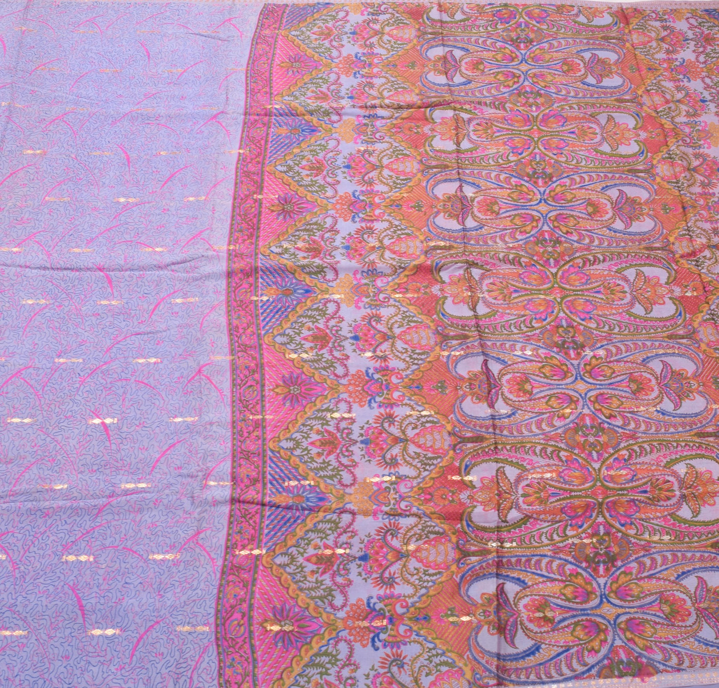 Sushila Vintage Scrap Saree100% Pure Silk Printed Lavender Sari Remnant Fabric