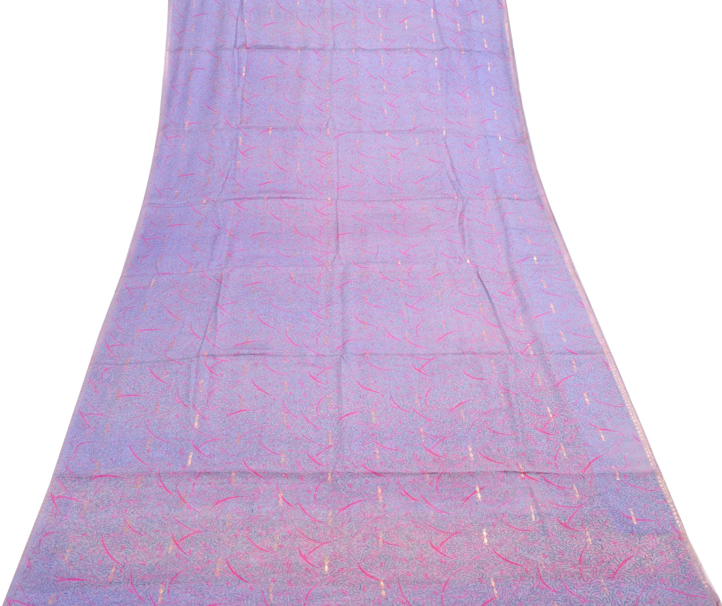 Sushila Vintage Scrap Saree100% Pure Silk Printed Lavender Sari Remnant Fabric