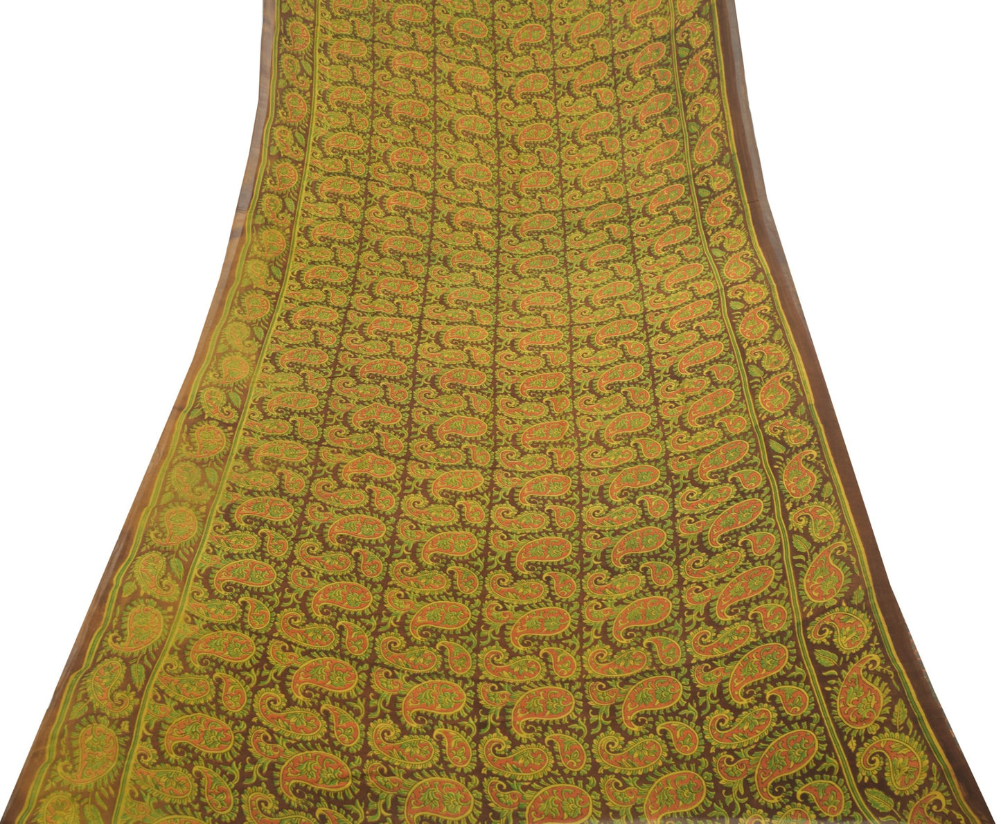 Sushila Vintage Brown Scrap Saree 100% Pure Georgette Silk Printed Sari Fabric