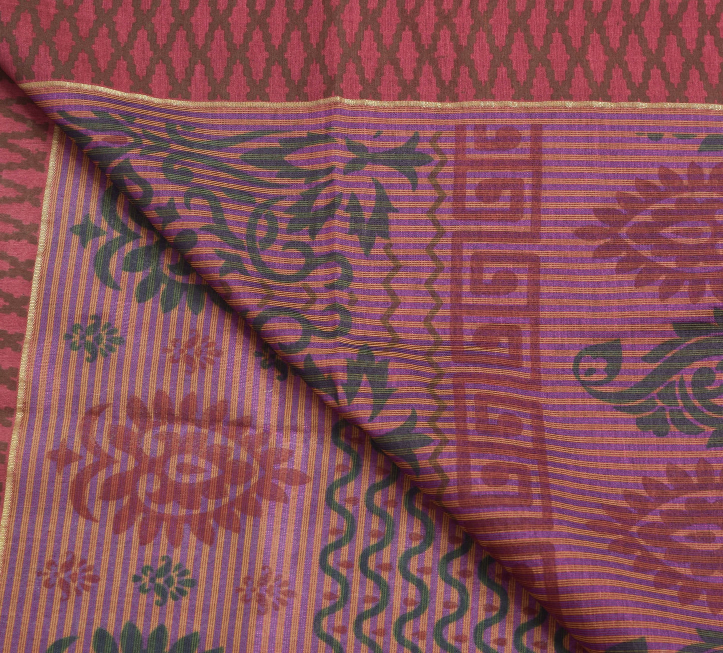 Sushila Vintage Purple Scrap Saree Silk Printed Woven Remnant Sari Craft Fabric