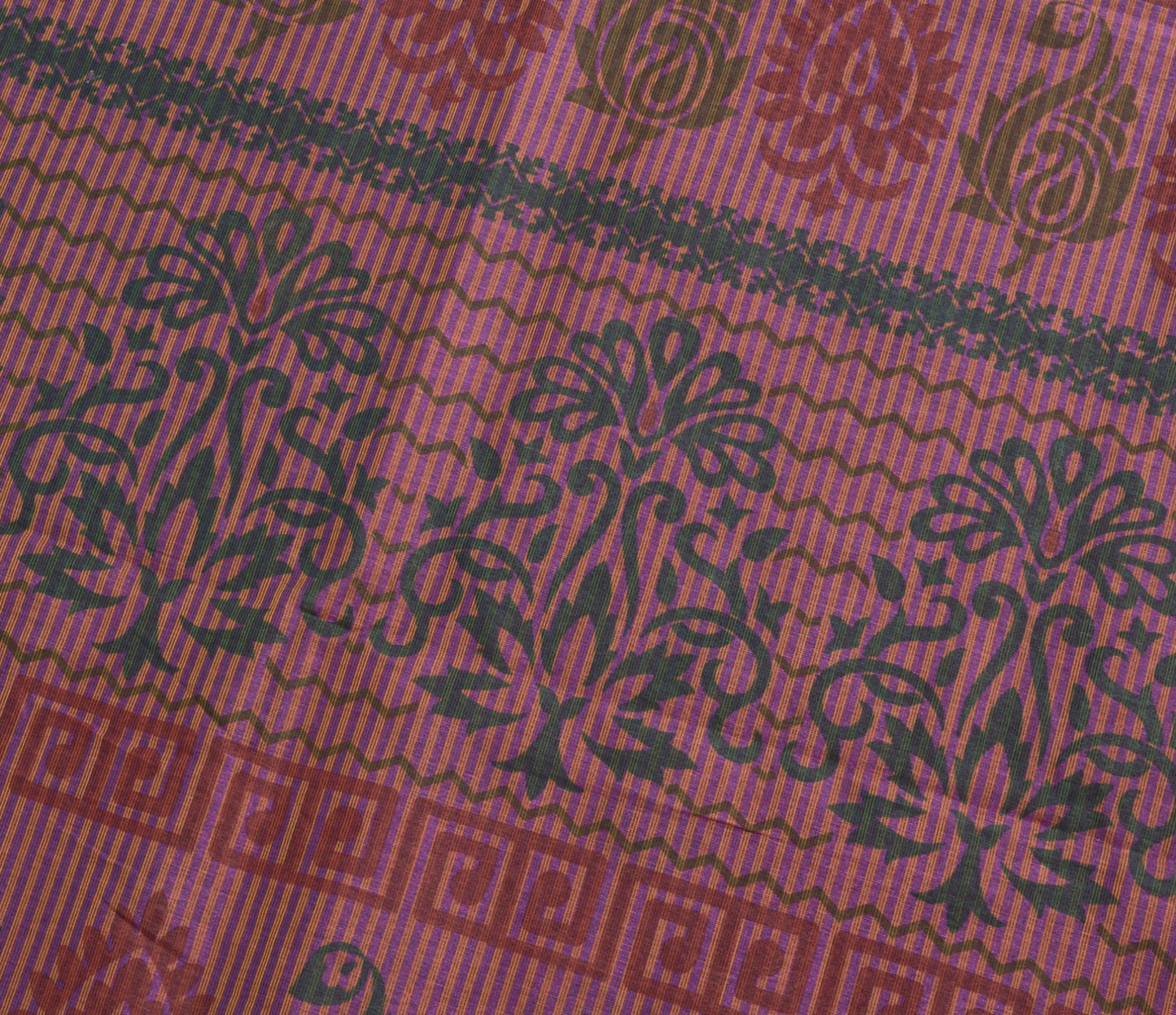 Sushila Vintage Purple Scrap Saree Silk Printed Woven Remnant Sari Craft Fabric