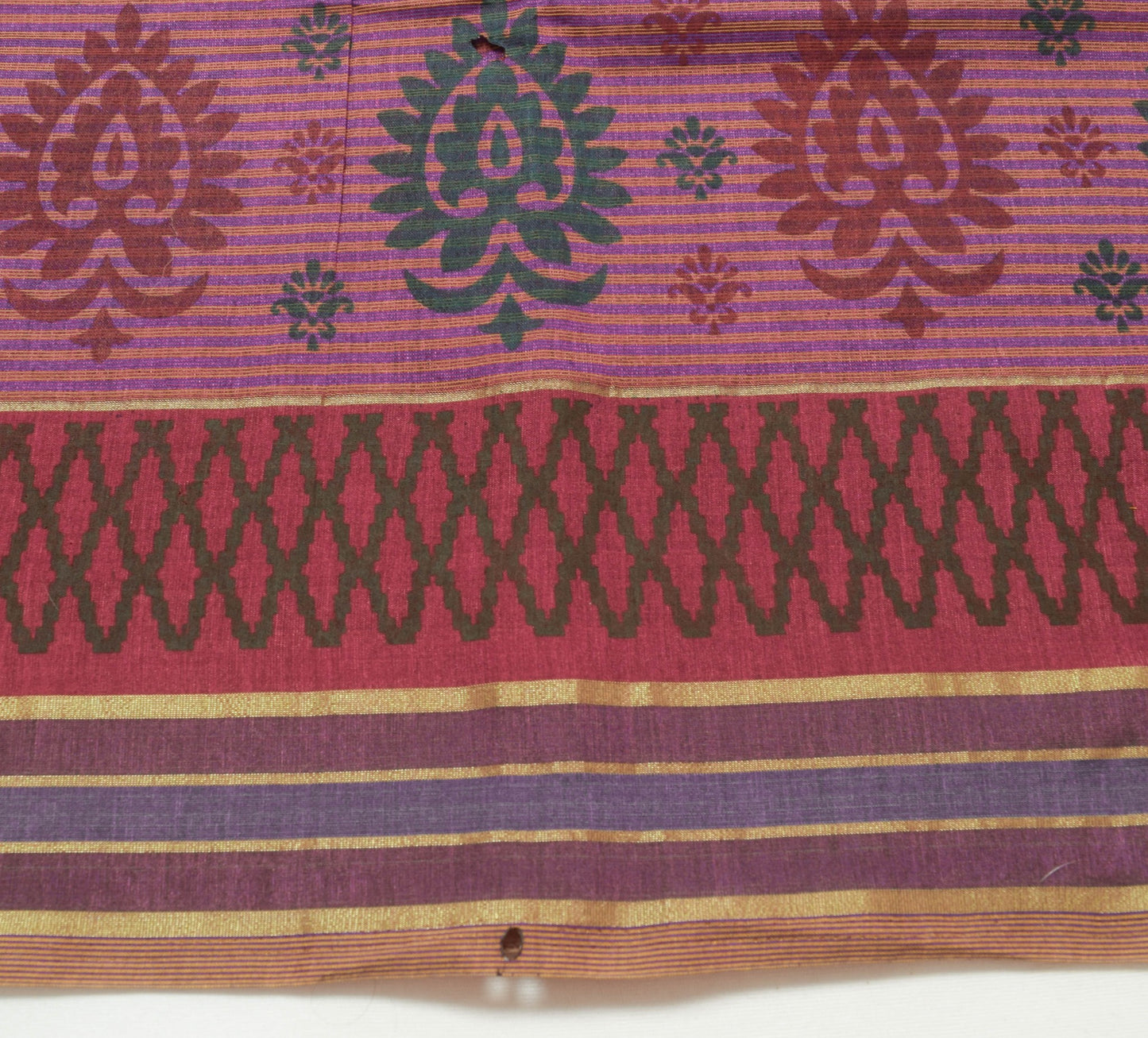 Sushila Vintage Purple Scrap Saree Silk Printed Woven Remnant Sari Craft Fabric