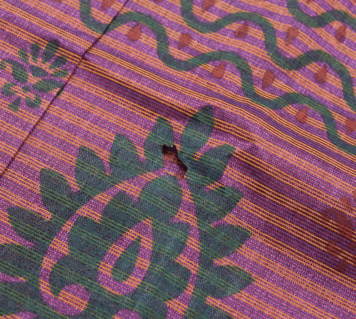 Sushila Vintage Purple Scrap Saree Silk Printed Woven Remnant Sari Craft Fabric