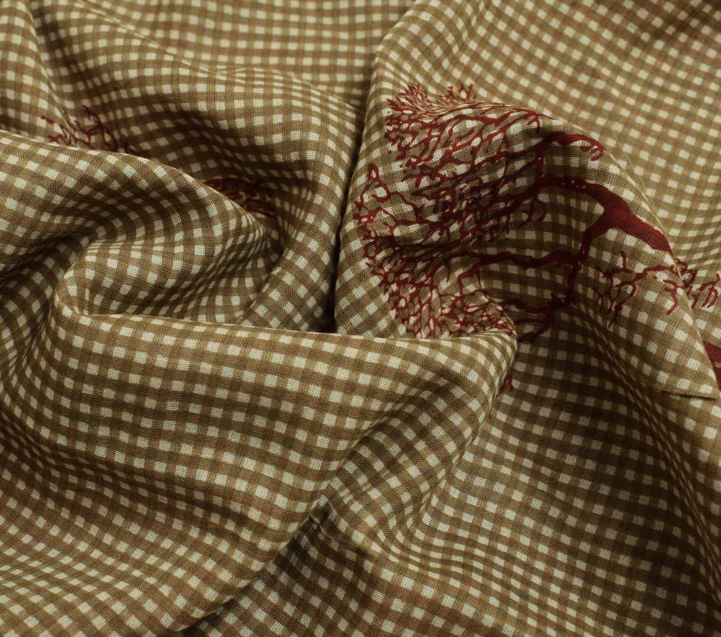 Sushila Vintage Brown Scrap Saree 100% Pure Cotton Checks Printed Sari Fabric