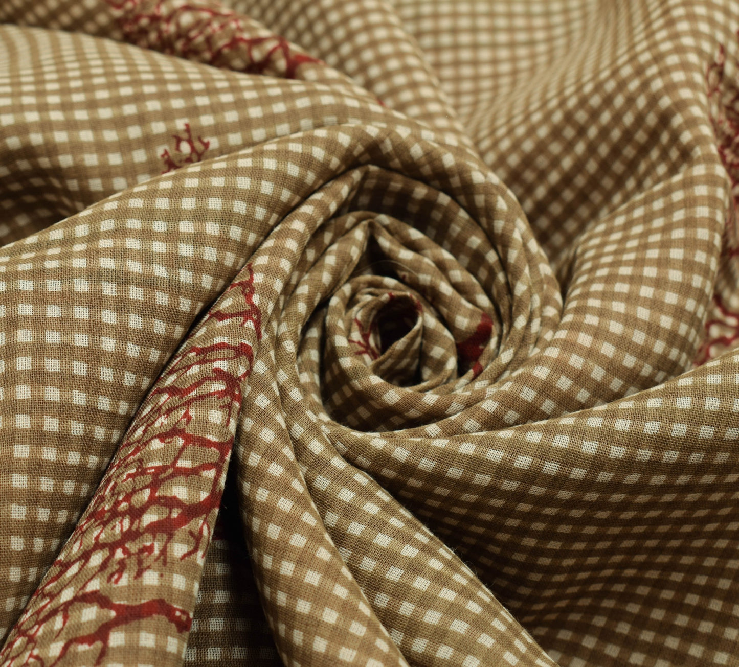 Sushila Vintage Brown Scrap Saree 100% Pure Cotton Checks Printed Sari Fabric