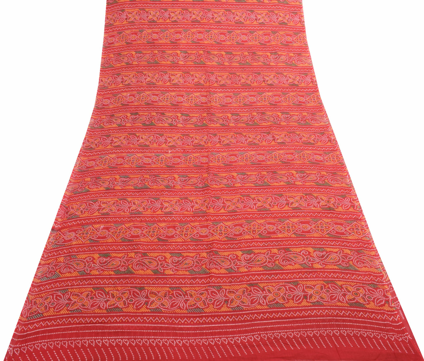 Sushila Vintage Red Cotton Scrap Saree Bandhani Print Wedding Sari Craft Fabric