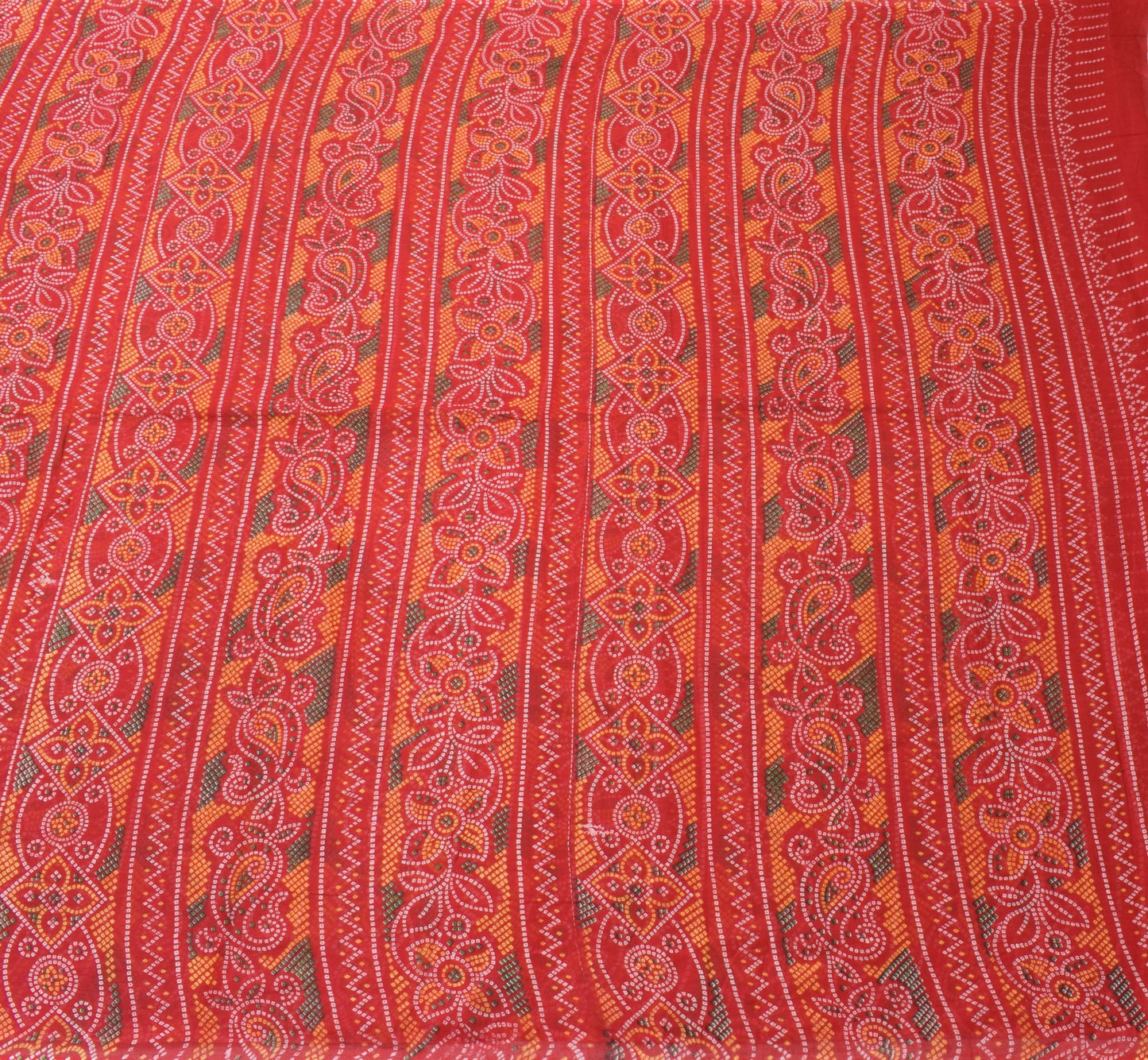 Sushila Vintage Red Cotton Scrap Saree Bandhani Print Wedding Sari Craft Fabric