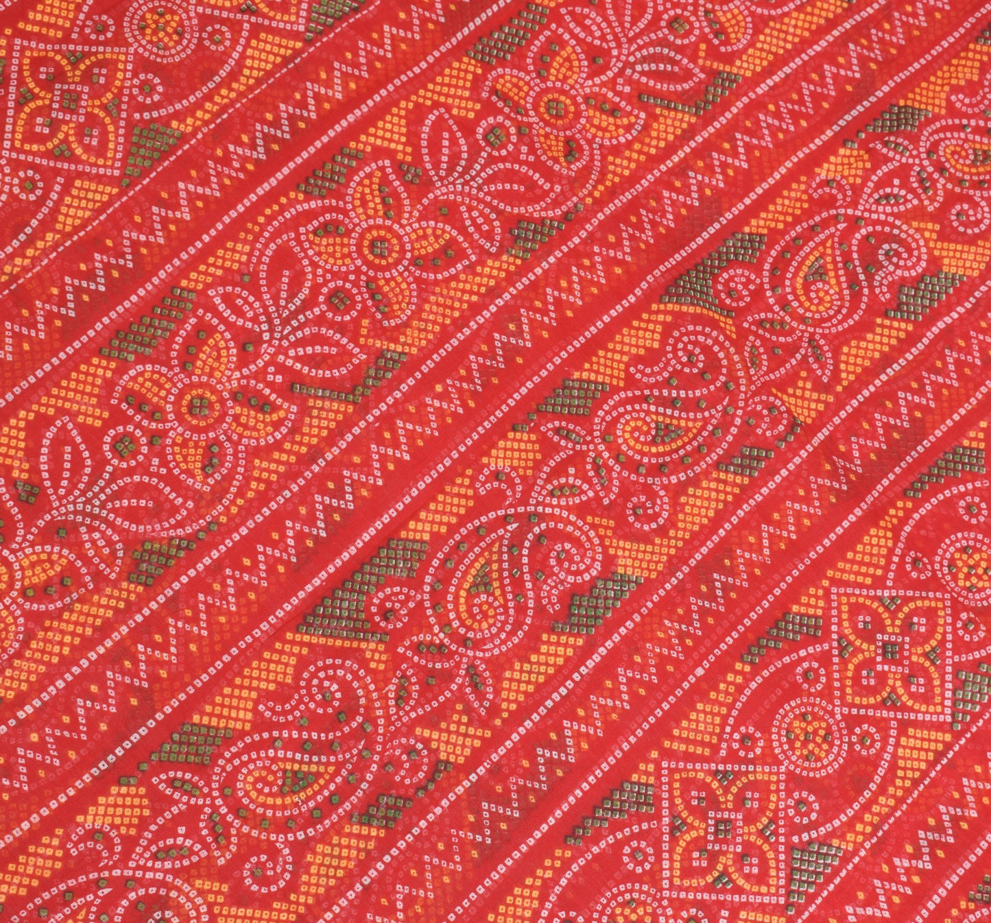 Sushila Vintage Red Cotton Scrap Saree Bandhani Print Wedding Sari Craft Fabric