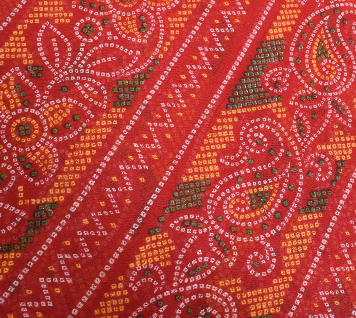 Sushila Vintage Red Cotton Scrap Saree Bandhani Print Wedding Sari Craft Fabric