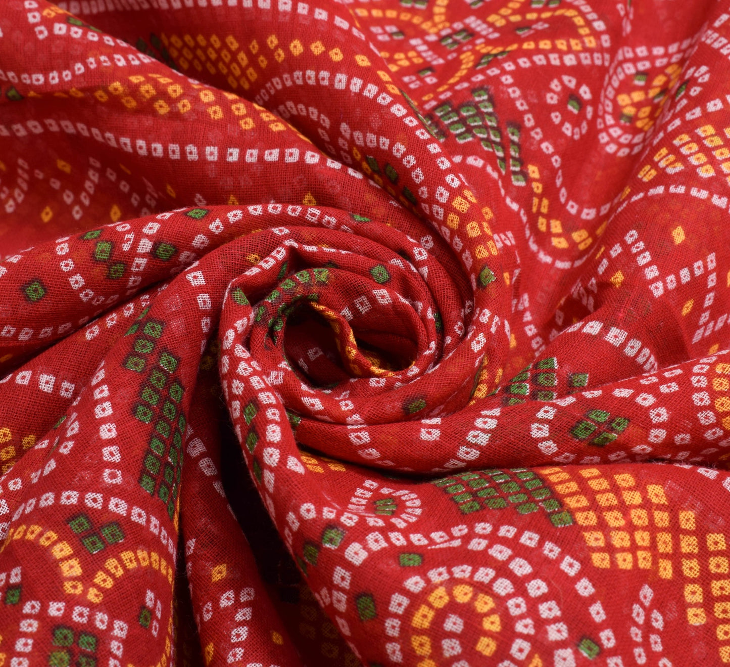 Sushila Vintage Red Cotton Scrap Saree Bandhani Print Wedding Sari Craft Fabric