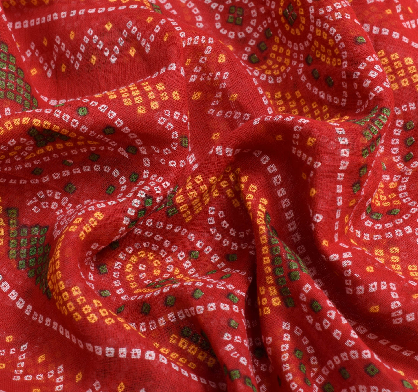 Sushila Vintage Red Cotton Scrap Saree Bandhani Print Wedding Sari Craft Fabric