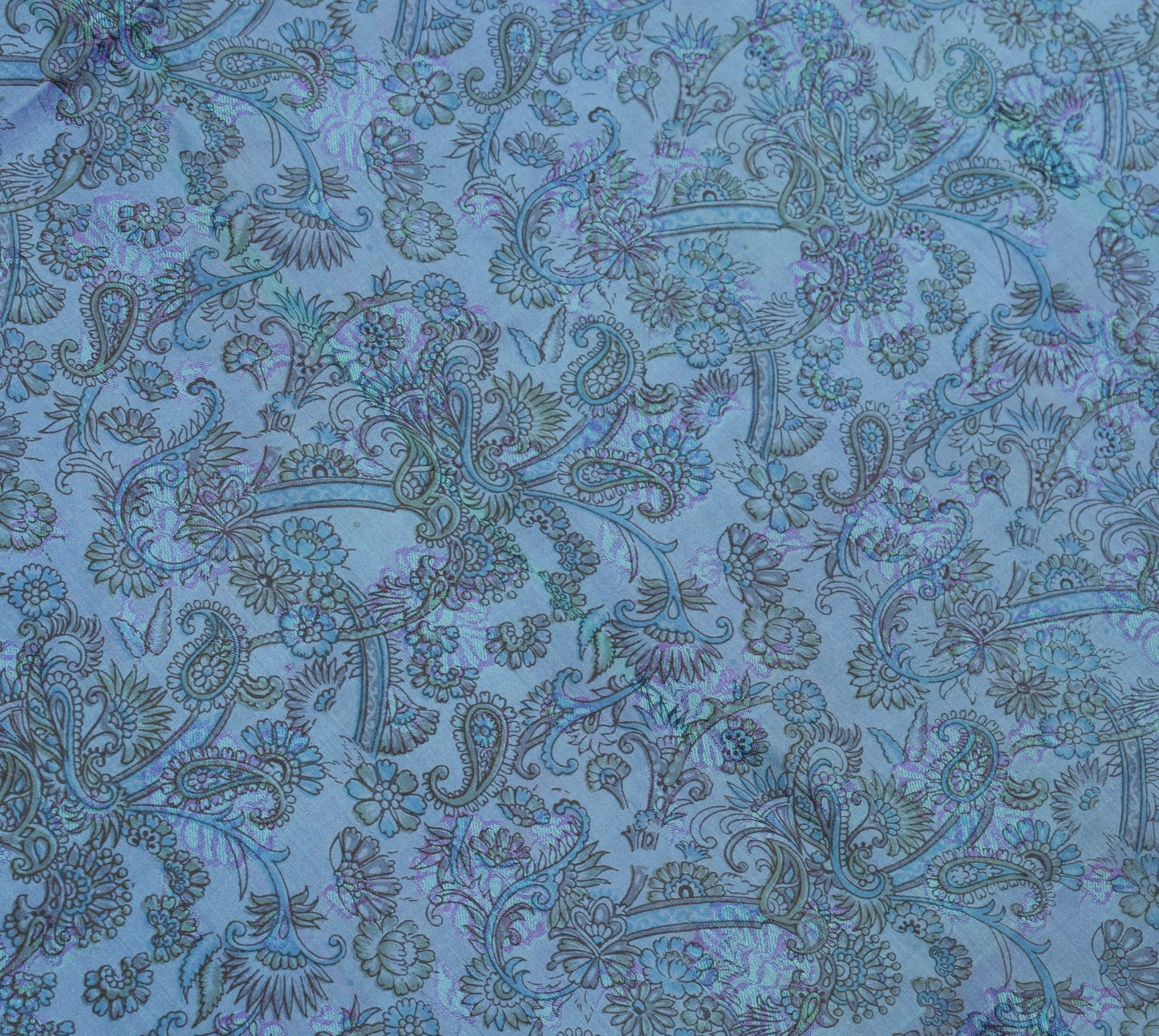 Sushila Vintage Blue Scrap Saree Floral 100% Pure Silk Printed Sari Craft Fabric