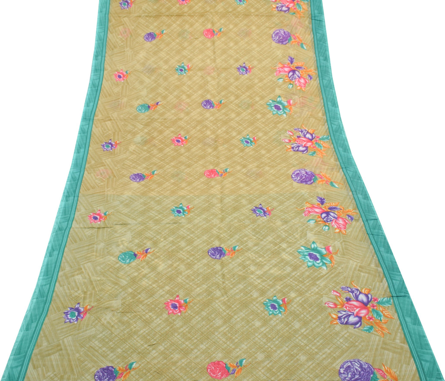 Sushila Vintage Scrap Saree 100% Pure Cotton Printed Floral Craft  Sari Fabric