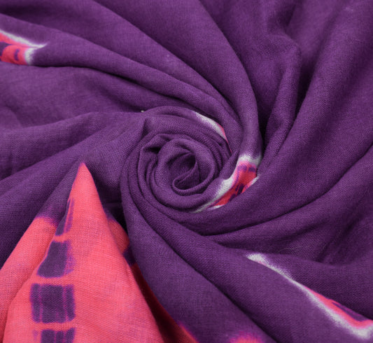 Sushila Vintage Pink Purple Scrap Saree 100%Pure Cotton Printed Soft Sari Fabric