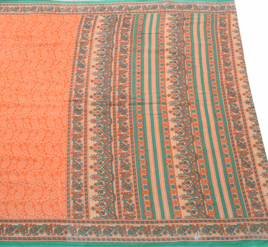 Sushila Vintage Dark Peach Scrap Saree Pure Cotton Printed Paisley Sari Fabric