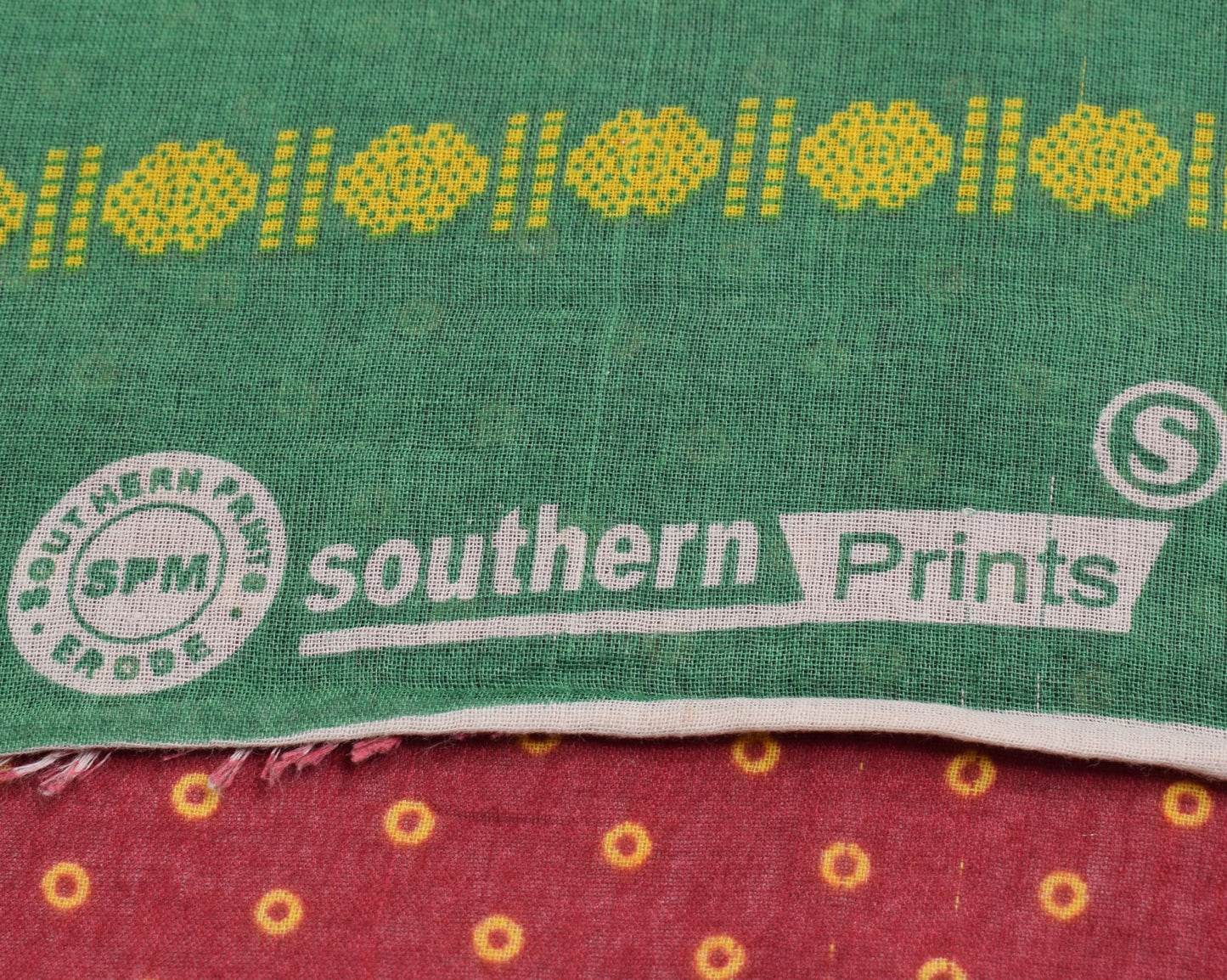 Sushila Vintage Red Green Scrap Saree Pure Cotton Printed BRANDED Sari Fabric