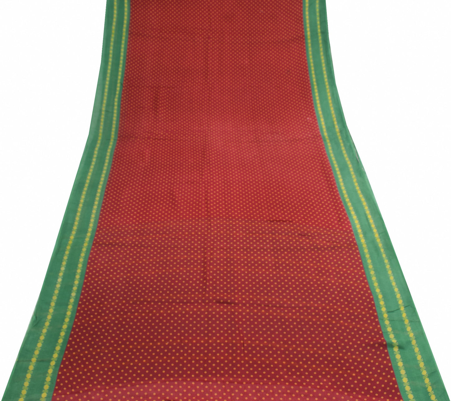 Sushila Vintage Red Green Scrap Saree Pure Cotton Printed BRANDED Sari Fabric