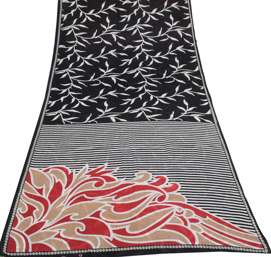 Sushila Vintage Floral Scrap Saree Soft Pure Cotton Printed Black Sari Fabric