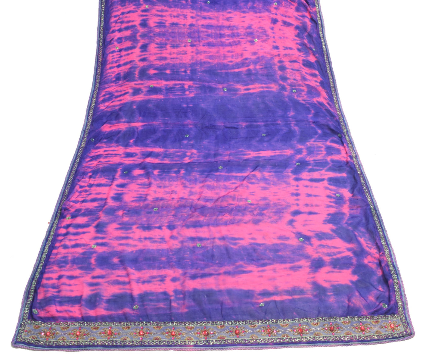 Sushila Vintage Pink Tie-Dye Scrap Dupatta Chiffon Silk Hand Beaded Long Stole