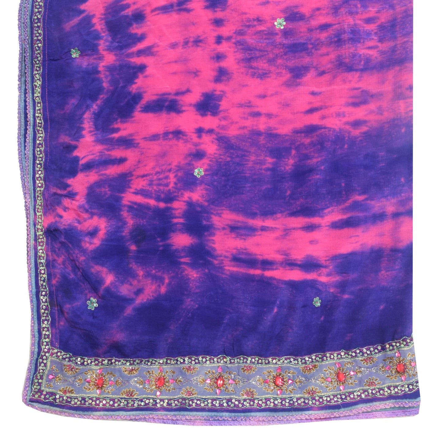 Sushila Vintage Pink Tie-Dye Scrap Dupatta Chiffon Silk Hand Beaded Long Stole