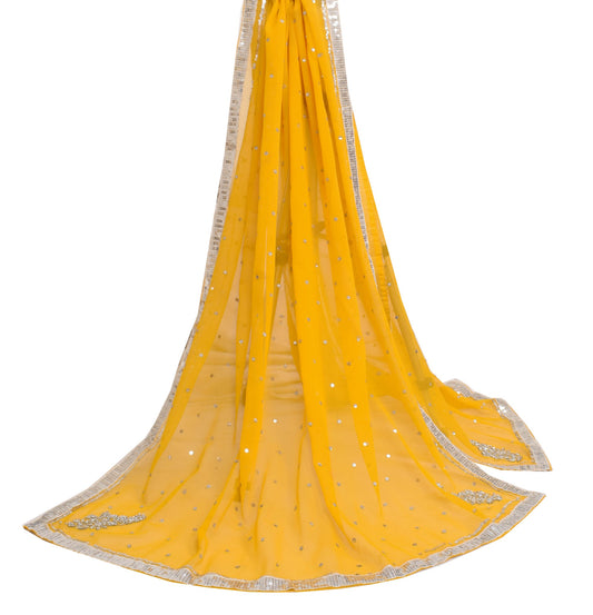 Sushila Vintage Yellow Scrap Dupatta Art Georgette Sequins Embellish Long Stole