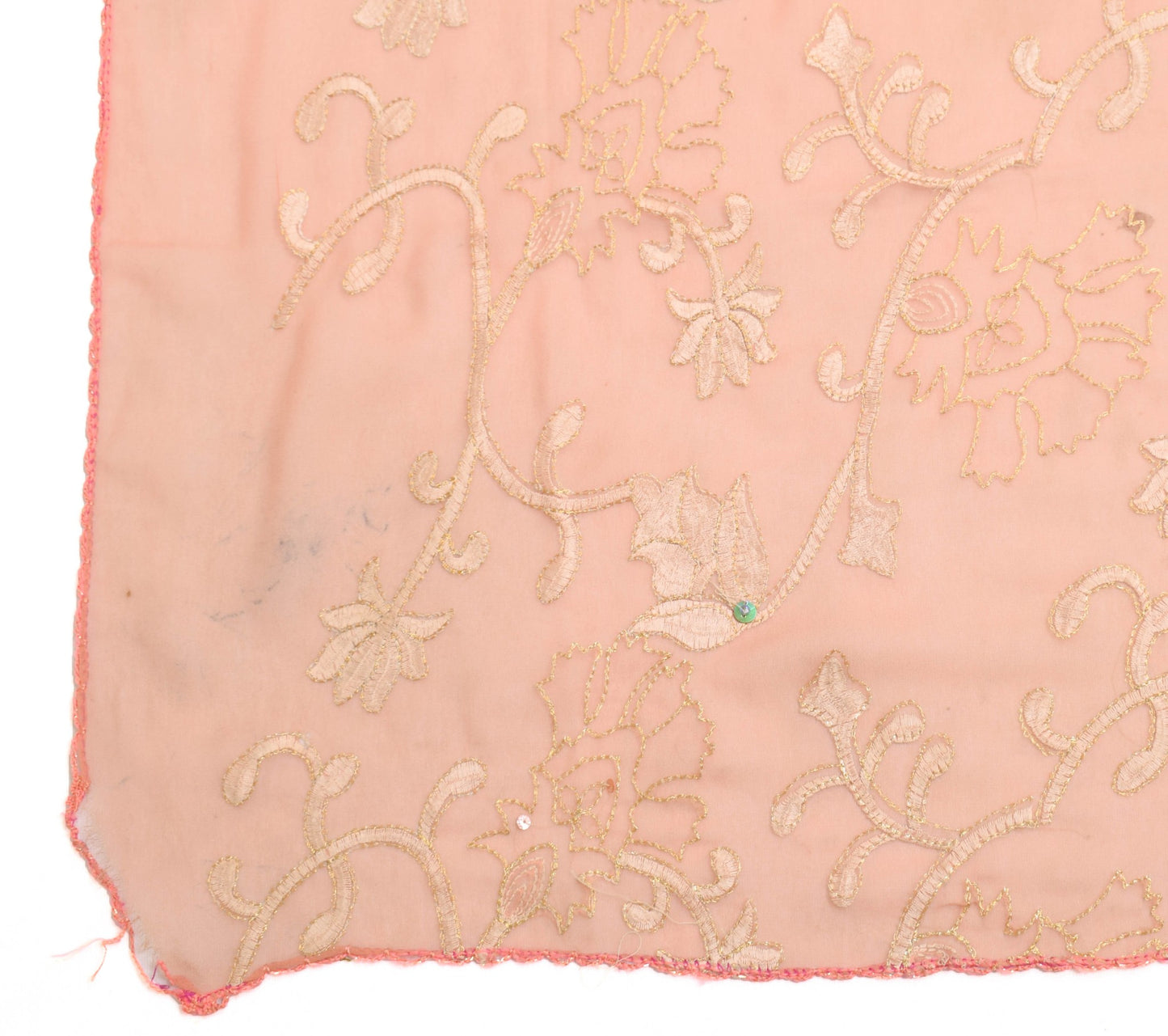 Sushila Vintage Salmon Pink Scrap Dupatta Art Georgette Embroidered  Long Stole