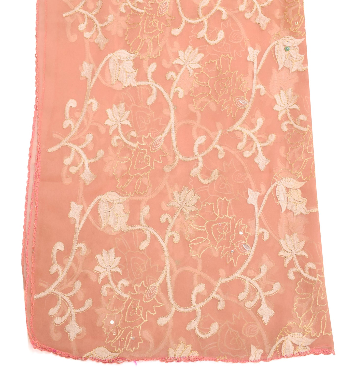 Sushila Vintage Salmon Pink Scrap Dupatta Art Georgette Embroidered  Long Stole