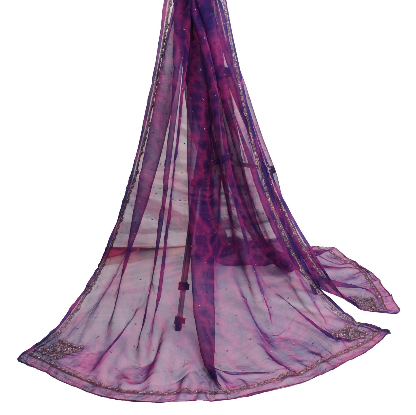 Sushila Vintage Tie-Dye Scrap Dupatta Chiffon Silk Magenta Purple Long Stole