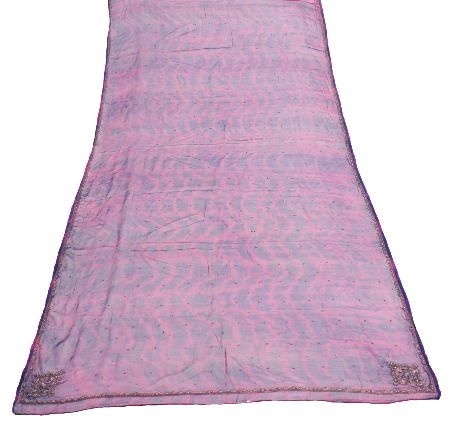 Sushila Vintage Tie-Dye Scrap Dupatta Chiffon Silk Magenta Purple Long Stole