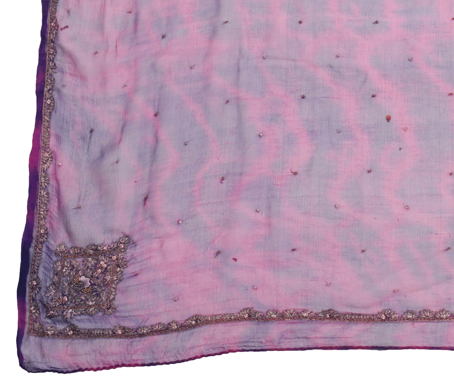 Sushila Vintage Tie-Dye Scrap Dupatta Chiffon Silk Magenta Purple Long Stole