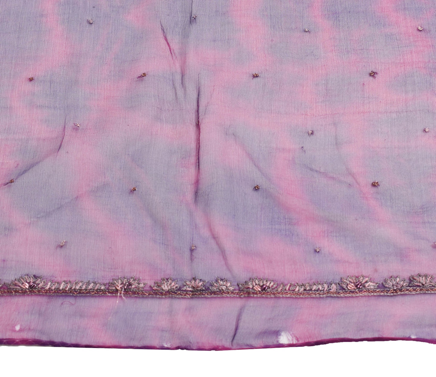 Sushila Vintage Tie-Dye Scrap Dupatta Chiffon Silk Magenta Purple Long Stole