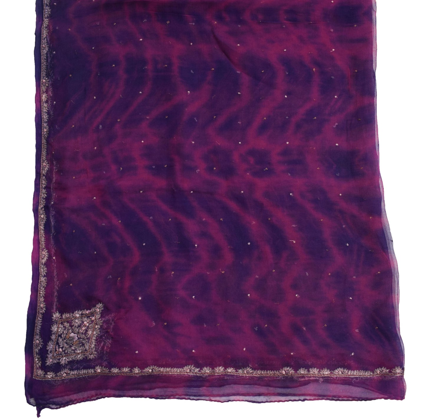 Sushila Vintage Tie-Dye Scrap Dupatta Chiffon Silk Magenta Purple Long Stole