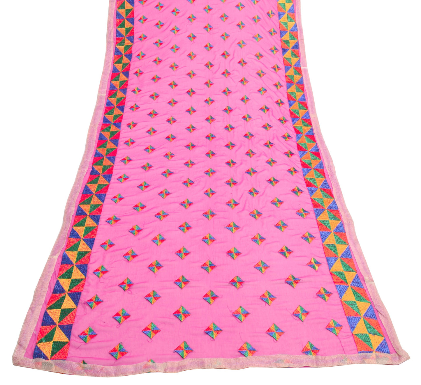 Sushila Vintage Phulkari Scrap Dupatta Art Chiffon Fuchsia Pink Long Stole Veil