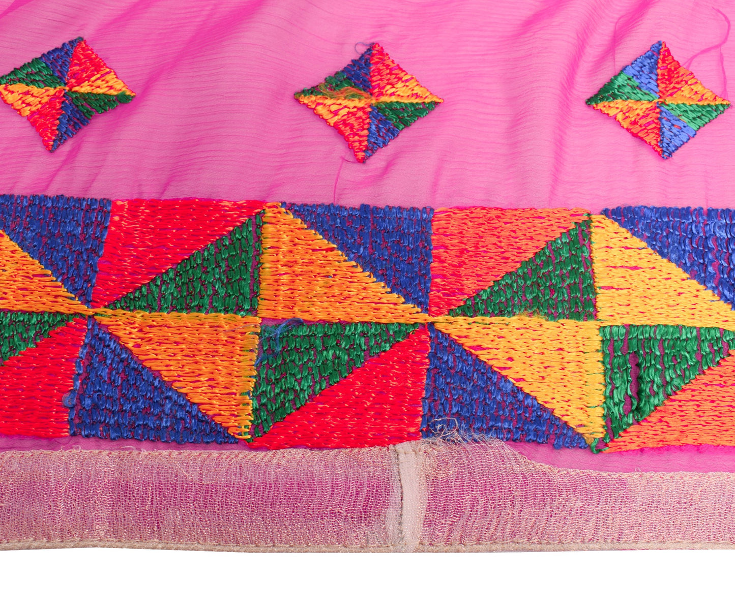 Sushila Vintage Phulkari Scrap Dupatta Art Chiffon Fuchsia Pink Long Stole Veil