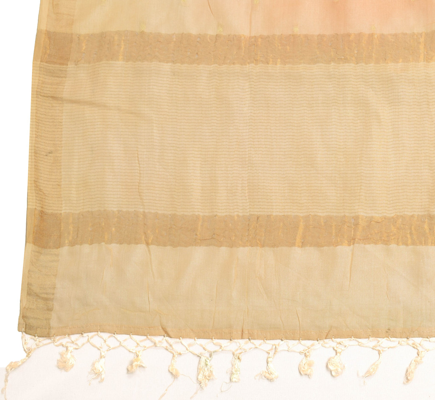 Sushila Vintage 100% Pure Silk Scrap Dupatta Peach Woven Soft Long Stole Wrap