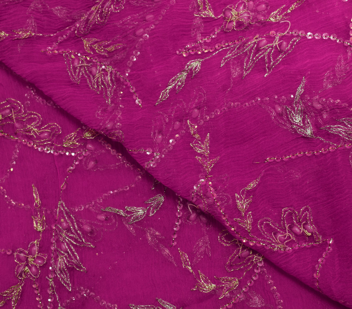 Sushila Vintage Fuchsia Pink Scrap Dupatta Zari Work Pure Chiffon Long Stole