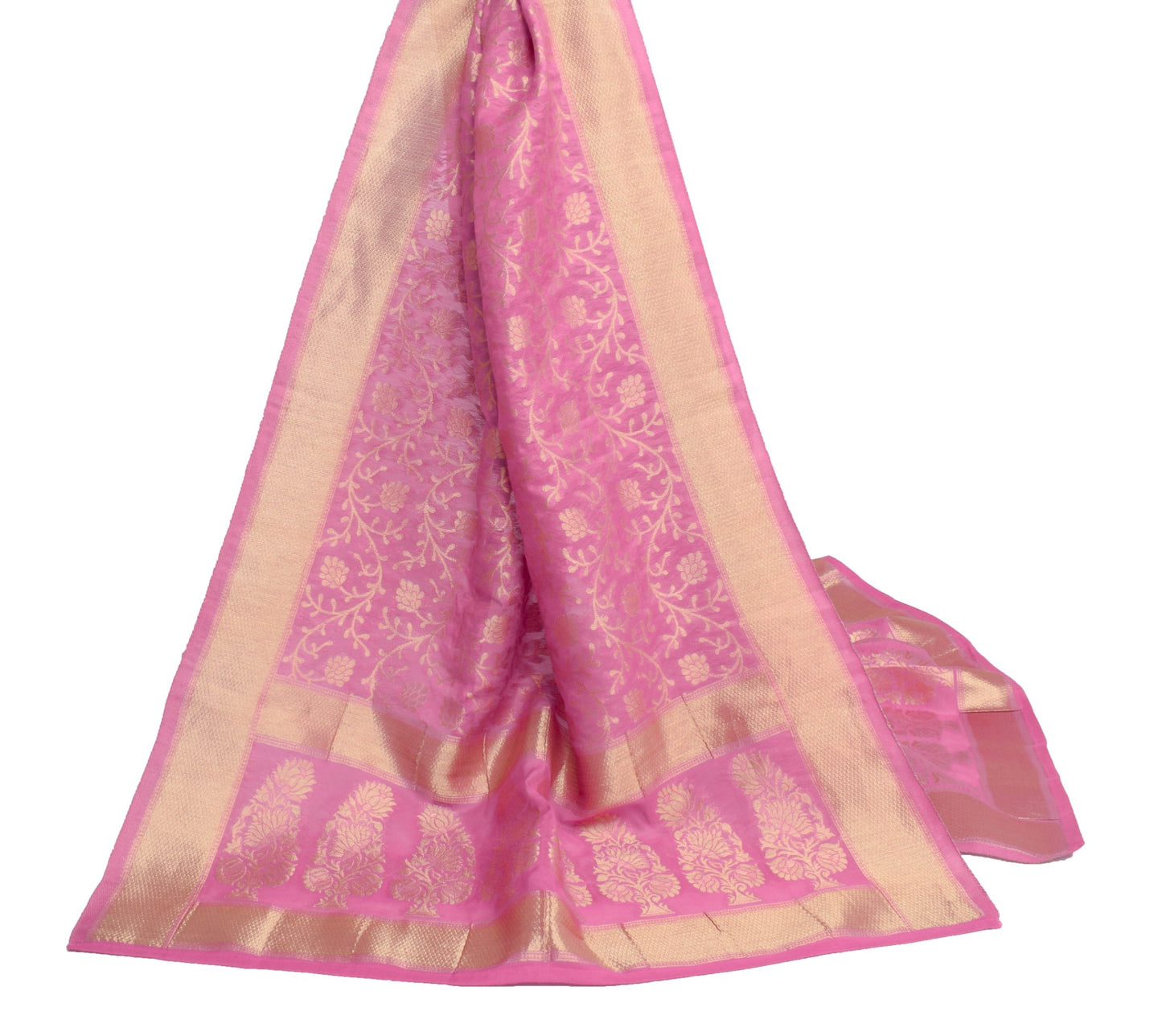 Sushila Vintage Pastel Pink Scrap Dupatta Art Silk Zari Work Floral Long Stole