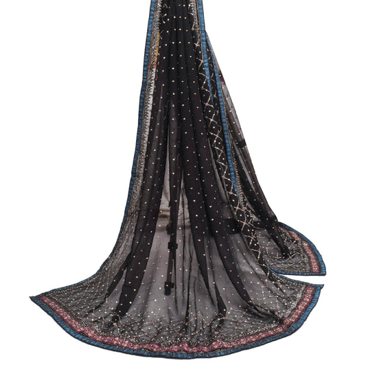 Sushila Vintage Black Scrap Dupatta Pure Georgette Zari Embroidered Long Stole