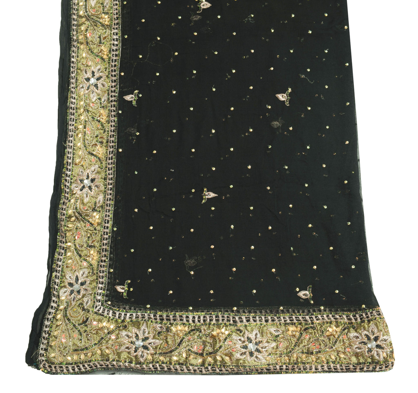 Sushila Vintage Pure Chiffon Scrap Dupatta Sequins Embellish Black Long Stole