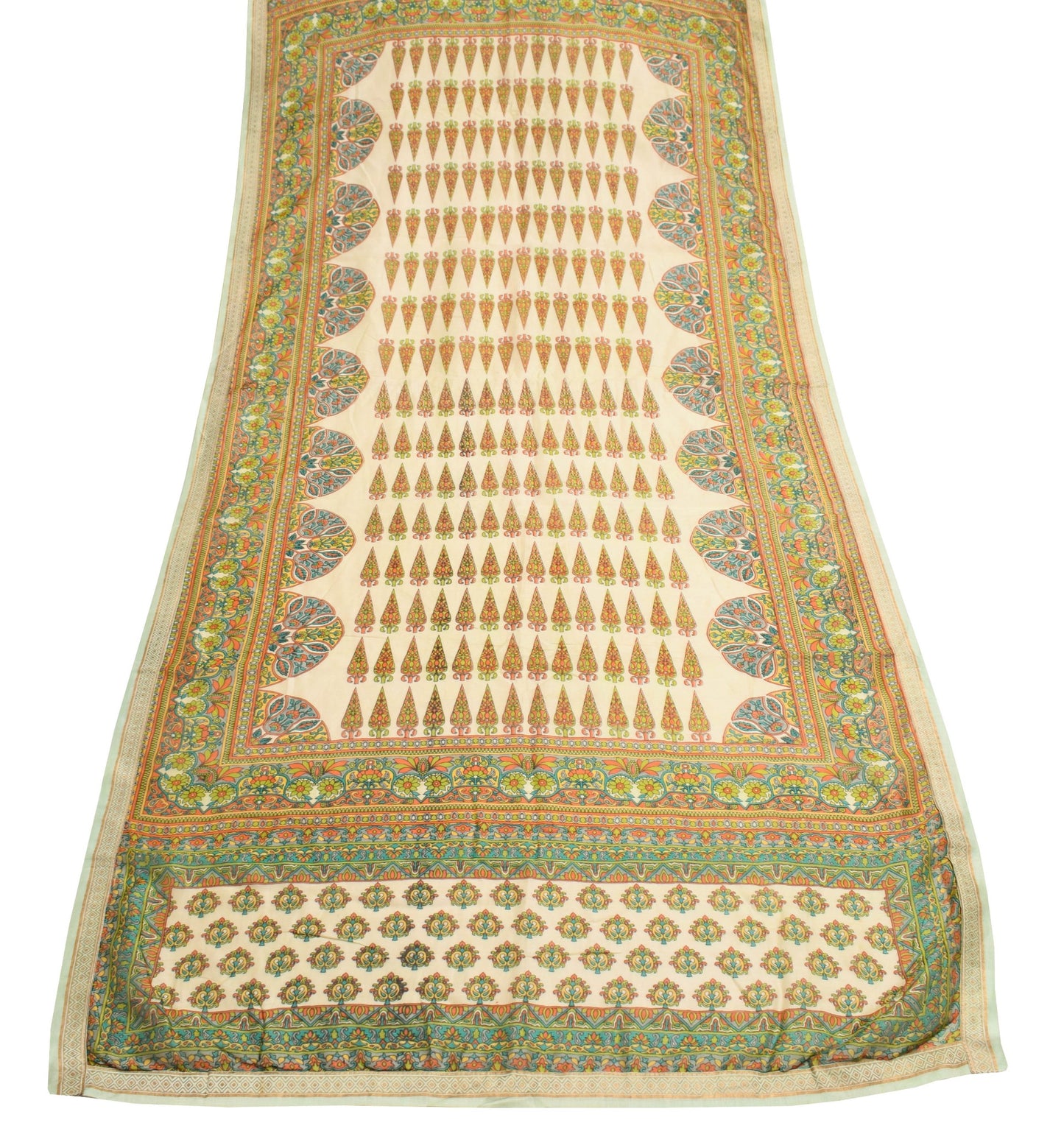 Sushila Vintage Beige Scrap Dupatta Pure Silk Printed Antique Long Stole Hijab