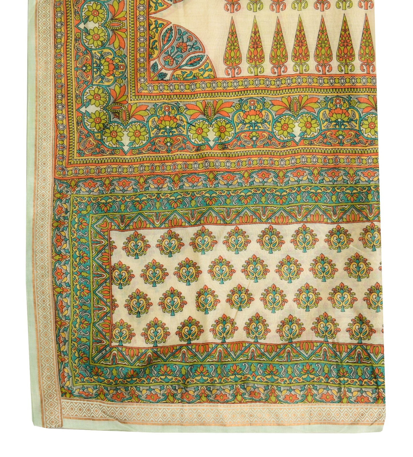 Sushila Vintage Beige Scrap Dupatta Pure Silk Printed Antique Long Stole Hijab