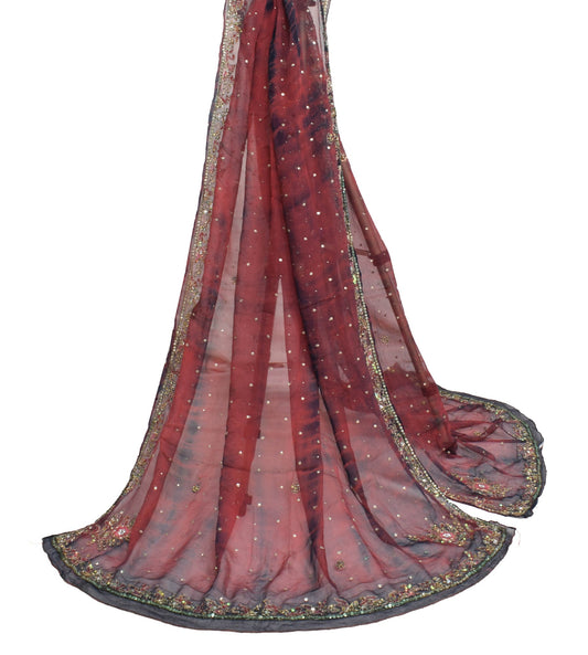 Sushila Vintage Tie-Dye Scrap Dupatta Pure Chiffon Hand Beaded Floral Long Stole